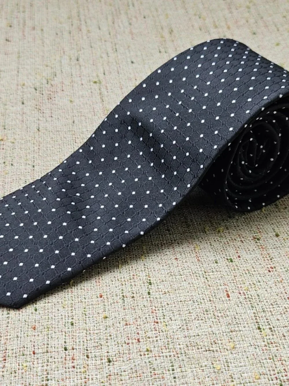 Vannotensa Fashion Tie Black Necktie W/ White Polka Dots Classic Tie NEW